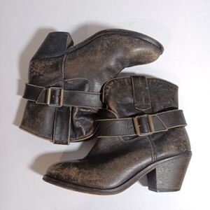 Leather Corral Indie Spirit Brown Ankle Boots Size 8 Buckle Removable Hardware